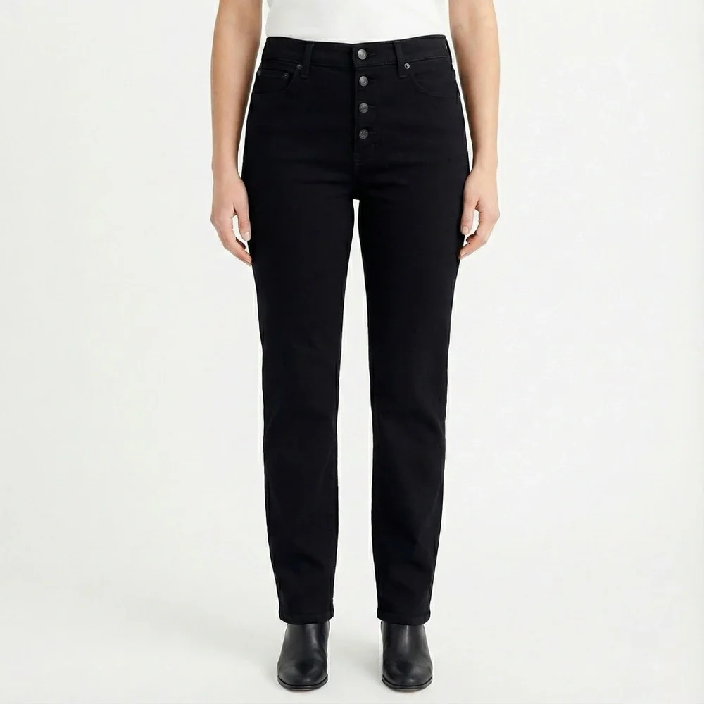 NWOT J. Crew Stovepipe Straight Leg Jeans Black Button Fly High Rise Stretch 32
